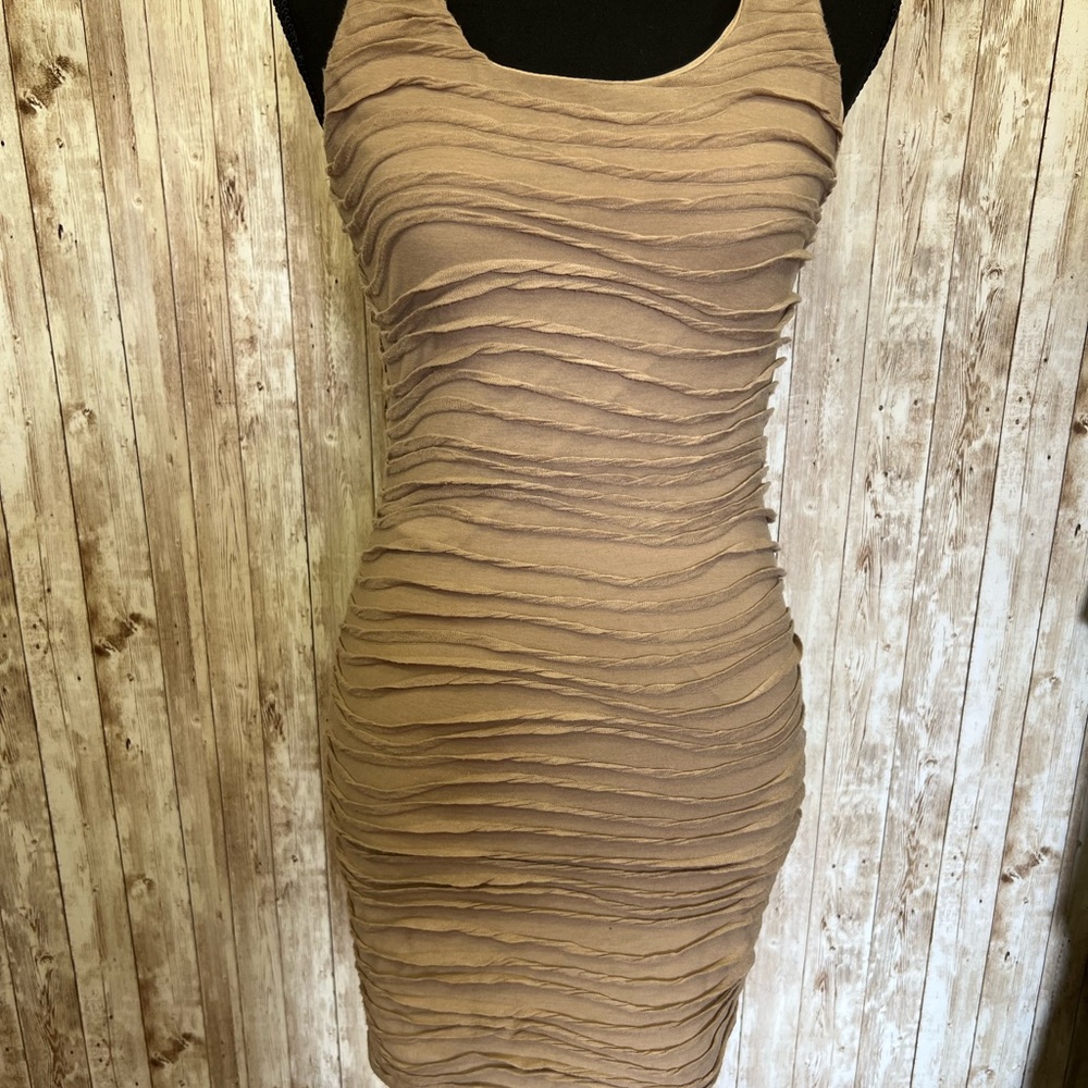 Body Central Brown Ruched Scoop Neck Mini Dress